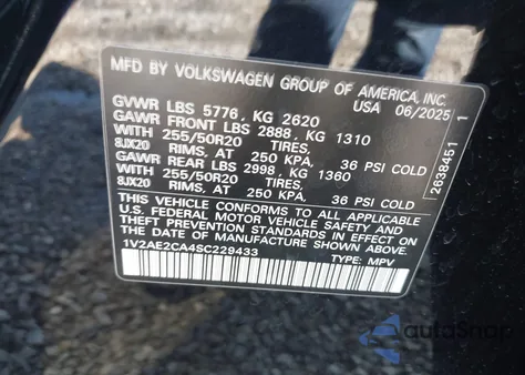 2025 Volkswagen Atlas Cross Sport 2.0T Sel R-Line Black z USA, uszkodzony, nr VIN 1V2AE2CA4SC229433